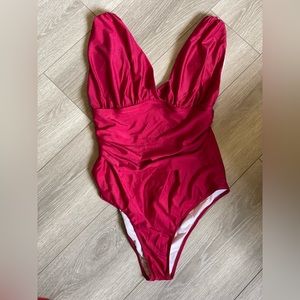 SHEIN Burgundy Ruched One Piece Swimsuit